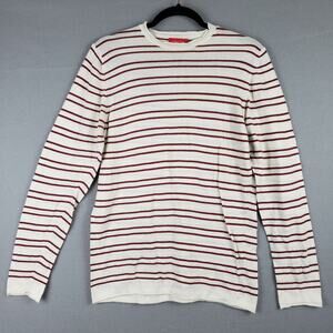 Zara Man Size M Long Sleeve Crewneck Pullover Cream Red Stripe Preppy Nautical